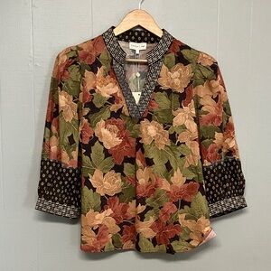 NWT Fall Entro Floral Top Blouse Shirt Large